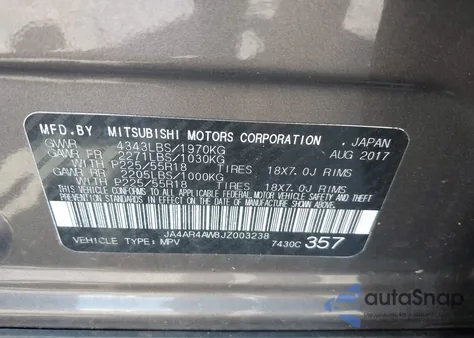 2018 Mitsubishi Outlander Sport 2.4 Sel из США, поврежденный, VIN JA4AR4AW8JZ003238